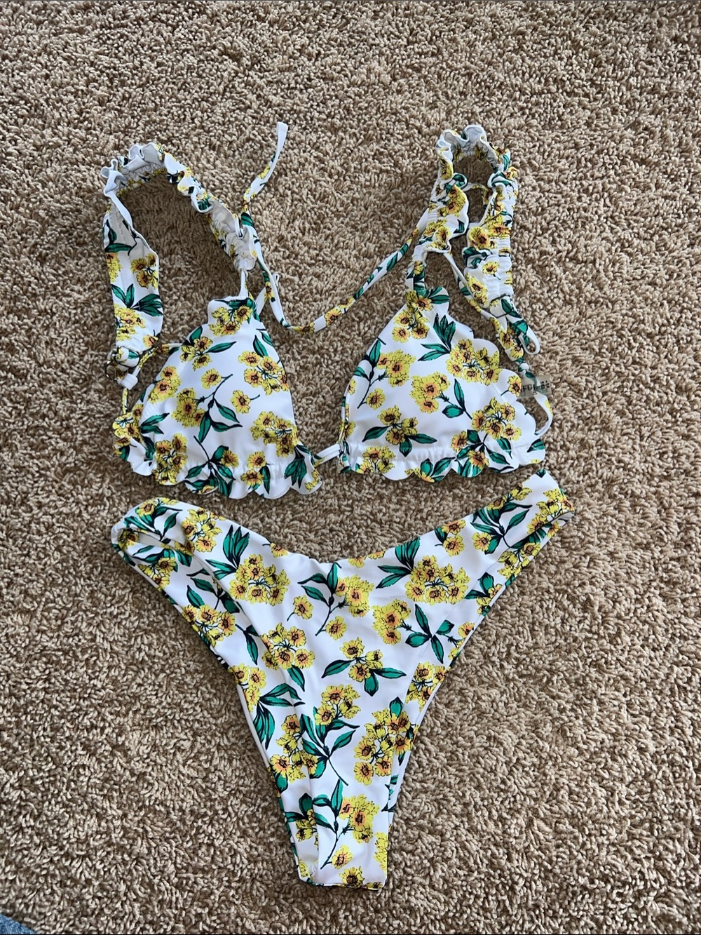 Yellow Floral Ruffle Bikini Set size 6